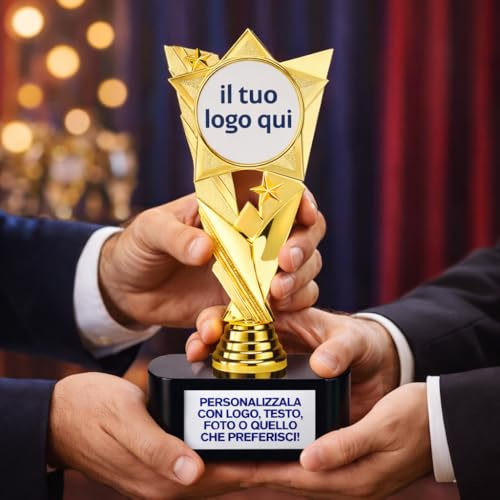 D&Vlab Trofeo Personalizzabile, Coppa in Oro 22cm, con Targhetta Personalizzata Inclusa, Premiazioni per Gare di Calcio, Basket, Volley, Eventi Sportivi, Fantacalcio, Caccia, Pesca, Bambini