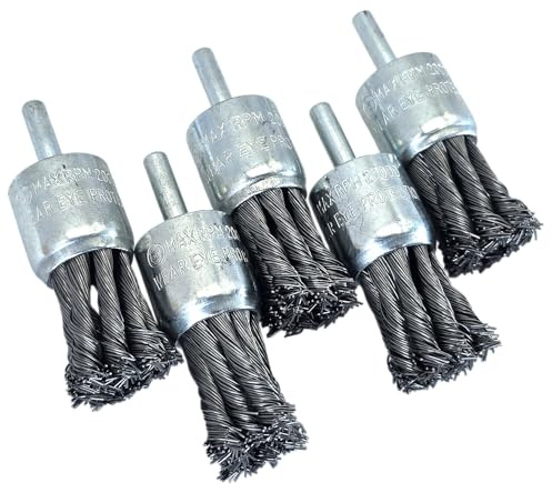 HERO Pinselbürste Drahtbürste Set 5-Stück / Rundbürste 25mm Felgenbürste / Ø 6mm Schaft - Professional Drahtbürstenaufsatz gezopfter Stahldrahlt – Stahlbürste für Bohrmaschine/Akkuschrauber