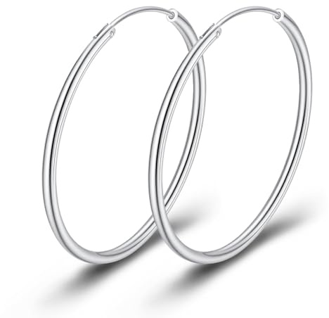 Creolen Silber für Damen, Große Creolen Leichte Dünne Silberne Ohrringe 30/40/50/60mm