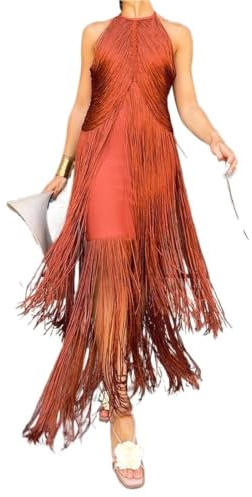 Vestido con Flecos Elegant Tassel Splicing Solid Gowns Dress Women Fashion Hight Wasit Sleeveless Long Sexy Backless Slim Evening para Mujeres