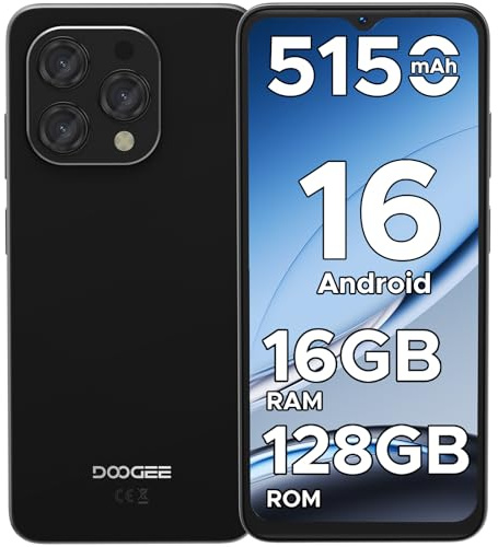 DOOGEESmart N55 Android 16 Smartphone, 16GB+128GB/2TB & 8.6mm Ultra-Slim Mobile Phones, 6.56 90Hz&5160mAh Android Phone,T7200 Octa Core,4G Dual SIM Free Unlocked Phones, Widevine L1/Face ID/OTG/GPS