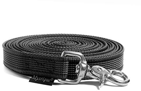 Mystique Gummierte Schleppleine 20mm mit HS rostfreiem Scherenkarabinerhaken schwarz 20m