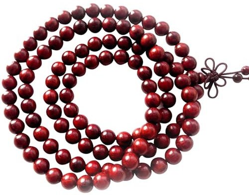 Ouken 1PC Natur Holz 108 Perlen Armband Mala Gebet Halskette Buddhist Link-Handgelenk tragen Sandelholz-Korn-Halskette (8MM Vier Kreise)