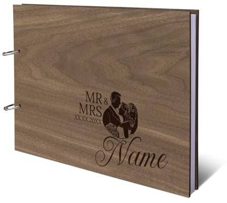 Hochzeit Gästebuch Okoume Holz Gravur individuell Holzcover mit 144 Naturpapier Innenseiten DIN A4 quer 302 x 215 mm - Mr & Mrs