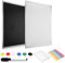 Navaris Tableau mixte - Tableau mural 60x40cm tableau noir ardoise et tableau blanc magnétique cadre aluminium - Kit fixation craie aimant marqueur