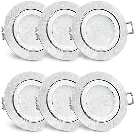 SSC-LUXon RW-2 LED Bad Einbauleuchte 6x rund Alu IP44 4W neutralweiß | Spritzwassergeschützte Downlights im 6er Set fürs Bad & Feuchtraum - neutralweiß, nur 30mm tief, Leuchtmittel wechselbar