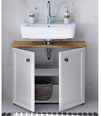 möbelando Waschbeckenunterschrank Badschrank Unterschrank Badmöbel Schrank Bad Tomlin I Weiß/Artisan Eiche