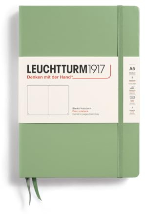 LEUCHTTURM1917 361585 Notizbuch Muted Colours (A5), Hardcover, 251 nummerierte Seiten, Salbei, blanko | nummerierte Seiten, säurefrei, Fadenheftung, Lesebändchen, Falttasche, Verschlussgummi