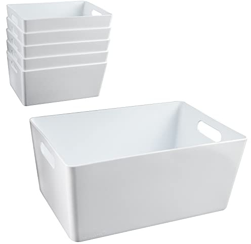 6x Ordnungsboxen 11cm hoch WEIß 25x17x11cm 3,9L DINA5 Kunststoff Bad Korb