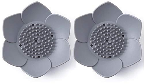Okami Products japansk blomma silikon tvålskål – förpackning med 2 tvålhållare (grå)