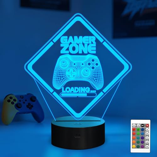 YuanDian Gamer Zone Nachtlicht, lustige 3D-Illusionslampe 16 Farben, die Fernbedienung und Timer-Gamepad-Grafik-Videospiele Gamer-Geschenk für Männer, Jugendliche und Kinder ändern