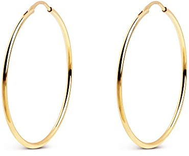 SINGULARU - Pendientes Aro Maria L. Grandes en Latón con Acabado Baño de Oro de 18 Kt. Aretes con Cierre Congo. Joyas para Mujer