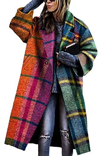 Onsoyours Longue Manteau en Laine Manches Longues Oversized Mode Femme Blouson Multicolore XL