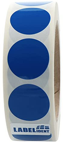Markierungspunkte blau - Ø 30 mm - 1.000 bunte Klebepunkte auf 1 Rolle(n), 40 mm Kern, Polyethylen, Inventuretiketten selbstklebend