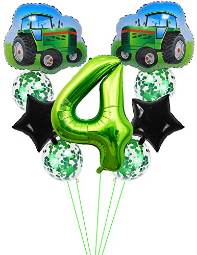 Kawailay tracteur 4 ans anniversaire fête ballons Jumbo tracteur anniversaire ballons tracteur agricole thème Foil ballons vert 4 ballon pour bébé douche fête d'anniversaire pour les enfants