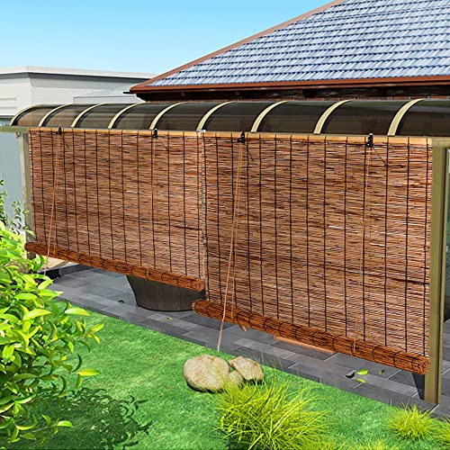 Bambusrollo Aussenbereich Wetterfest,Bambus Rollo Jalousine Outdoor,Lichtfilternde Rollos Schilfvorhang,Natürliches Schilfrollo,Fensterrollo Sonnenschutz Verdunkelungsrollo Sichtschutz