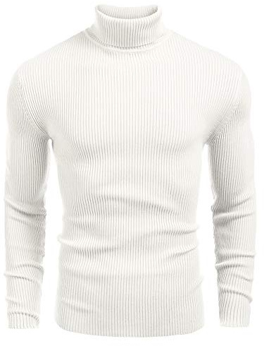 COOFANDY Herr polotröja tröja långärmad tröja finstickad tröja polotröja fritid smal passform basic herr tröja, B-vit, 3XL