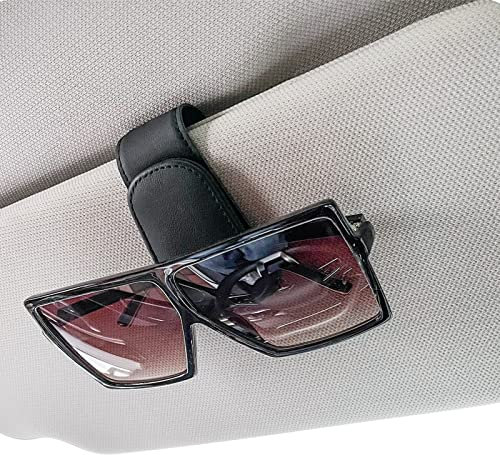 Dacitiery Sunglasses Holder for Car Sun Visor Magnetic Leather Car Visor Sunglass Holder Eyeglass Hanger Clip for Car Universal Car Visor Accessories for Men&Women (Black)