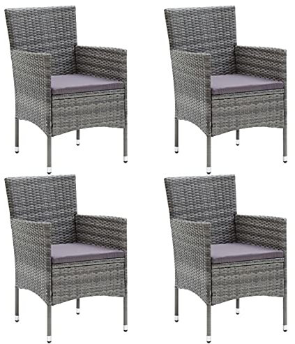 Festnight Gartenstühle Rattan Rattansessel Outdoor 4er Set Grau-2 Gartenstühle 4er Set Gartensessel Garten Essstühle Rattan Outdoor Sessel Balkonstuhl 4er Set Balkonmöbel Set