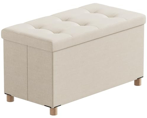 BRIAN & DANY 30 Inches Folding Storage Ottoman Bench, Ottoman with Storage Bench for Bedroom, Living Room, Entryway, Foot Rest with Legs, Beige