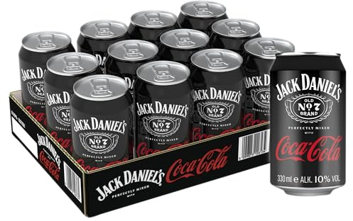 Jack Daniel's Tennessee Whiskey & Coca-Cola 12x 0,33l Dose-10% Vol. | Für Fans des Bar-Klassikers Whiskey-Cola; ideal für Hauspartys & Grillabende; Tennessee Whiskey trifft Coca-Cola