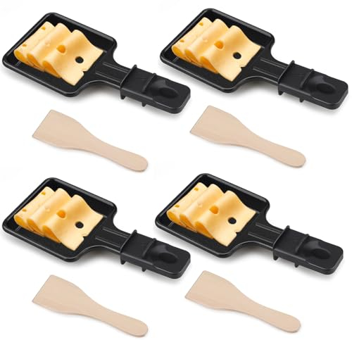 Mini set de 4 sartenes para raclette, raclette Cecotec de queso, con 4 espátulas de madera para la parrilla eléctrica universal, ideal para asar queso, huevos, etc