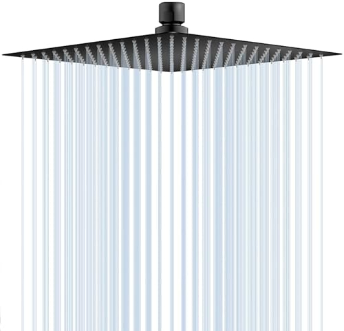 DLLCCM Duschkopf Regendusche 10 Zoll mit Selbstreinigenden Düsen Kopfbrause aus Edelstahl 304 - Quadratischer Duschkopf Regenbrause Regenduschkopf Schwarz (25 cm)