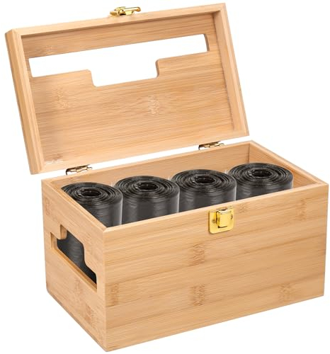 BAODBF Distributeur de sacs poubelles en bambou - Support mural pour sac poubelle - 25,4 x 15,2 x 15,2 cm