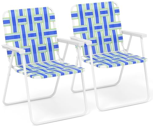 Giantex 2-Pack Beach Chairs for Adults, Camping Chair with Steel Frame, Lightweight Folding Directors Chairs for Outdoor Webbing, Patio, Fishing, Yard, Poolside Lawn Chairs Set of 2 (Blue)