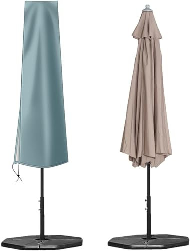 OKPOW Parasol Cover, Heavy Duty Rip Proof 600D Parasol Covers Waterproof Fit for Ø 200 cm Garden Parasol, Windproof, Anti-UV, Large Umbrella Cover with Zip (136 * 23 * 25cm,Grey)