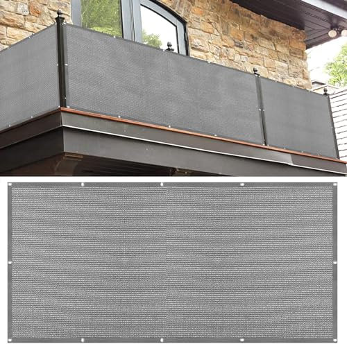 Balkon Sichtschutz Ohne Bohren 180 x 200 cm Uv-Schutz Balkonabdeckung Balkonverkleidung Reißfest, mit Ösen Kabelbinder Zaunblende für Garten Balkon Terrasse, Hellgrau