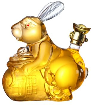 HTYUKFDG Carafe à Whisky en Forme de Lapin du Zodiaque Chinois, Bouteille de vin en Forme d'animal soufflé à la Main, 750 ML, en Verre de Cristal Transparent, Carafe à Liqueur, Ornement