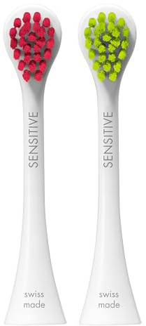 Curaprox Hydrosonic Sensitive Bürstenköpfe,Magenta-Grün, Swiss Made | Für Sanfte & Präzise Zahnfleischpflege, 2er-Pack, Für Alle Schallzahnbürsten-Modelle