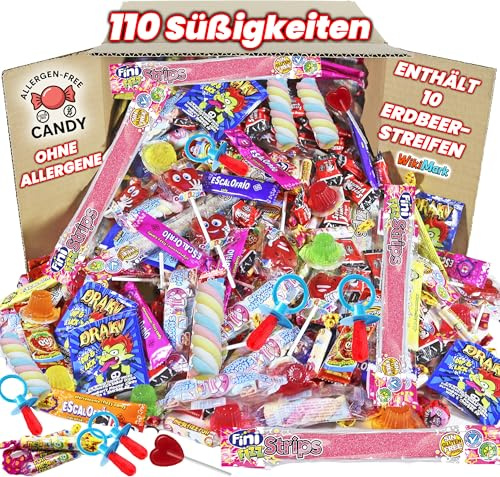 Mega Box 110 Chuches Relleno de Piñata Sin Ningún Alérgeno, Golosinas y Caramelos - Perfecto Para Cumpleaños, Fiestas, Navidad, Halloween. Sin Gluten y Sin Leche. Incluye Lenguas de Fresa.