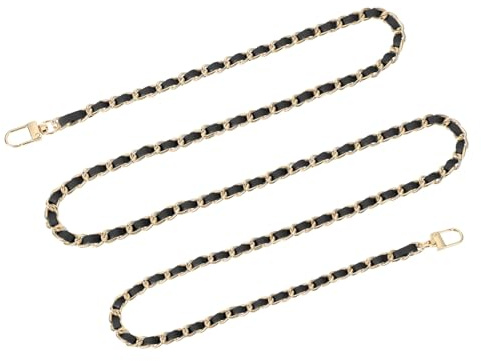 QUARKZMAN Taschenkette Geldbörse Kettenriemen, 140cm Taschenriemen Handtaschenketten mit Metallschnallen für Schulter Crossbody Taschen Umhängetasche(Schwarzer Riemen + Goldene Kette)