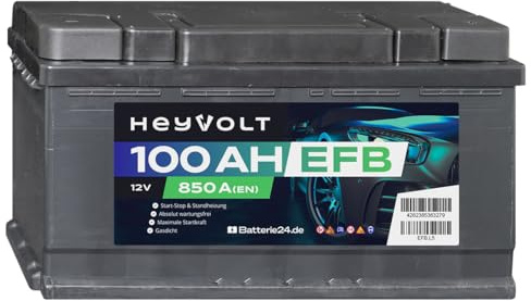 HeyVolt EFB Autobatterie 12V 100Ah 850A Start-Stop, Standheizung geeignet