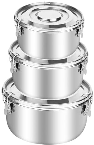 CTDMJ Edelstahl Behälter Mit Deckel 3 Pack 304 Edelstahl Brotdose,660ml/1040ml/1590ml, Lebensmittelbehälter Kinder, Auslaufsicher Dose, Snackbox, Lunchbox, für Snacks Obst, Müsli, Suppen