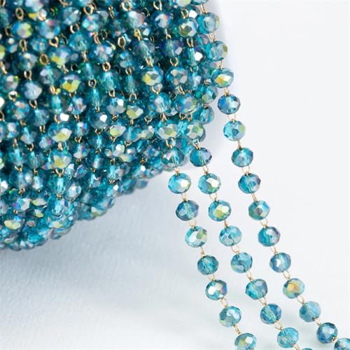 Bunte Kettenglied-Rollen, Handarbeit Farbe Kette ， 1 Meter Bunte Steine ​​Edelstahl Perlen Kette Kristall Perlen Kette for Halskette Armband DIY Schmuck Machen Zubehör(19)