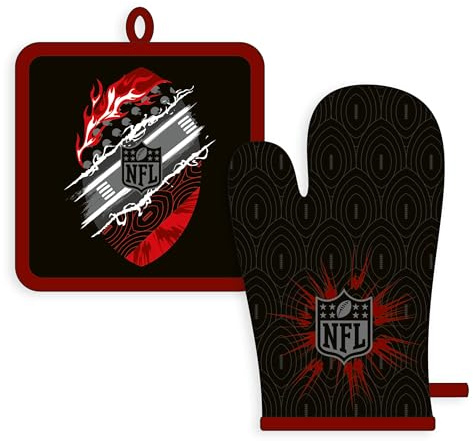 Herding Topflappen und Ofenhandschuh NFL-Set, Football-Design, Bezug: 100% Baumwolle / Füllung: 100% Polyester