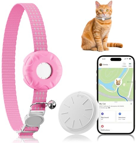 Cat GPS Tracker, Waterproof, Pet Tracker for Cats, Works with Any Collar,Compatible with Apple Find My App (Only iOS), No Monthly Fee (Pink)