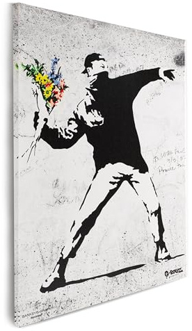 Mevsim Store Banksy Graffiti Offiziell lizenziertes Wandbild - Leinwand bilder Flower Thrower - Tolle abstrakte Banksy Wandbilder für Wohnzimmer, Schlafzimmer, Flur und Büro. (Groß 32x45 cm)