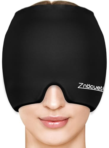 ZNÖCUETÖD Migraine Headache Relief Cap Hat Full Head ice Pack Wrap Cooling Gel Ice Beanie Hot/Cold Compress Hangover Cap for Sinus, Stress, Tension, Head Pain Relief, Women Men