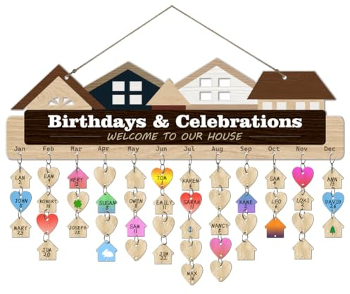 arricraft 1 Set Calendario Promemoria Compleanno Famiglia In Legno, Compleanni e Celebrazioni Benvenuti Nella Nostra Bacheca con 100 cartellino Da Appendere per La Decorazione Della Casa.
