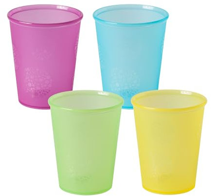 Dentistar Bicchieri per bambini e neonati - 4 x 180 ml - Bicchieri impilabili in plastica infrangibile e riutilizzabile - 4 colori - Lavabili in lavastoviglie - Senza BPA