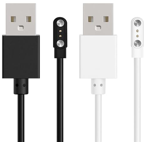Vulcyxa 2 Câbles Pour Montres Connectées, Chargeur Montre Connectée 2 Broches 2,54-2,84 mm, Câbles USB de Recharge Rapide Compatibles Xiaomi Haylou, Letsfit, Umidigi, Kospet, SKG, Noir + Blanc