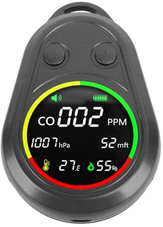 Portable Air Quality Detector Altimeter Barometer Thermometer 5 in 1 Multifunction Environmental Meter with CO Temperature Humidity Atmospheric Pressure Sensor for Outdoor Camping