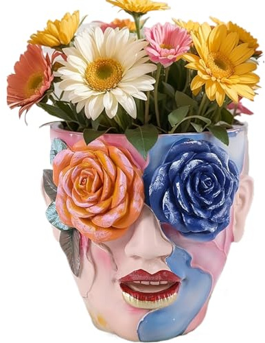 Vasi da fiori a forma di testa - Contenitore di piante in vaso colorato, vaso di succulente | Vaso di fiori astratto a forma di viso, vaso di piante in resina artistica colorata per dic