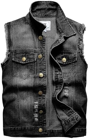 Ginsiom Herren-Denim-Weste, ärmellose Jacke, schmale Passform, Vintage, lässig, zerrissene Sommer-Jeansweste für Herren, GRAU, XS