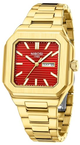 NIBOSI Orologio da uomo analogico al quarzo in acciaio inox, impermeabile, militare, per uomini, quadrato, business, classico, di design, Classico