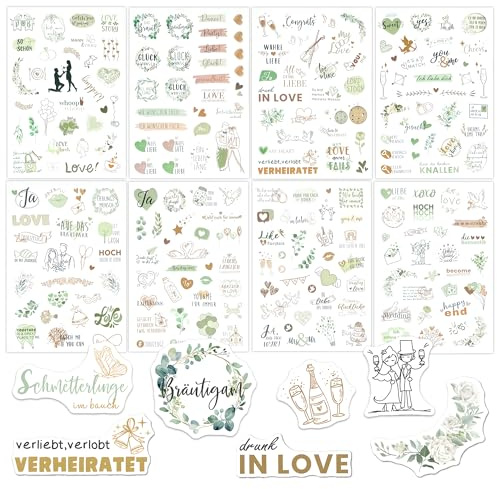 300+ Sticker Hochzeit Gästebuch für Fotoalben und DIY-Scrapbooking | Sticker Gästebuch Hochzeit und Hochzeitssticker mit Glitzerdetails für Gästebücher, Fotoalben, Partys und Collagen.